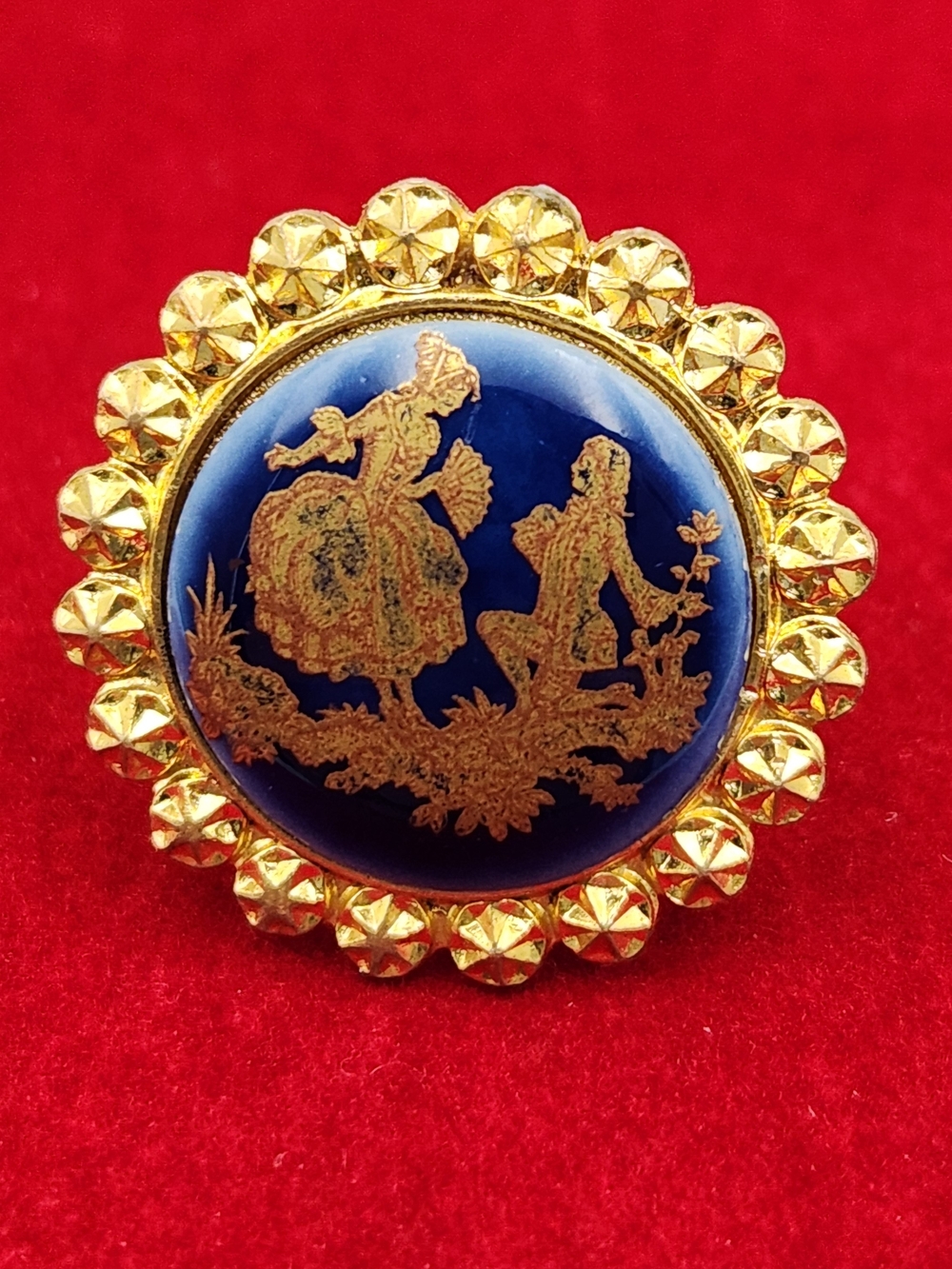 Vintage-Inspired Blue and Gold Cameo Brooch - Women's Jewelry